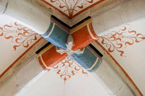 Ceiling with floral frescoes, Bebenhausen Cistercian Monastery, Tuebingen, Baden-Wuerttemberg,