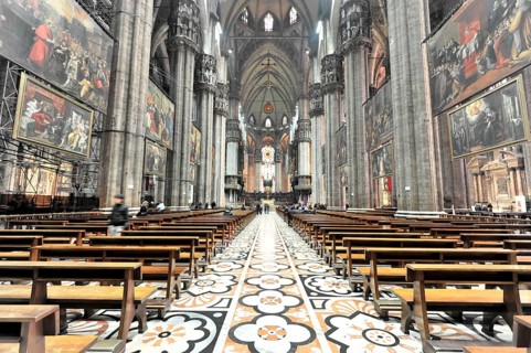 Interior, Milan Cathedral in white marble, Lombardy, Italy, Europe