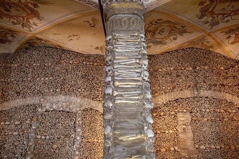 The Chapel of Bones, Capela dos Ossos, city of Evora, Alto Alentejo, Portugal, southern Europe,