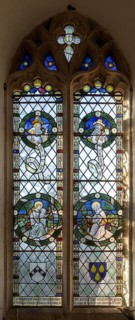 Stained glass window in church of Saint Margaret, South Elmham, Suffolk, England, UK c 1917