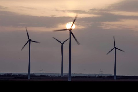 Windmills in a wind farm, Nauen, 03/03/2021