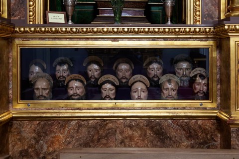 Heads of twelve disciples, church of Saint Anthony of Padua, Frigiliana, Malaga province, Spain,