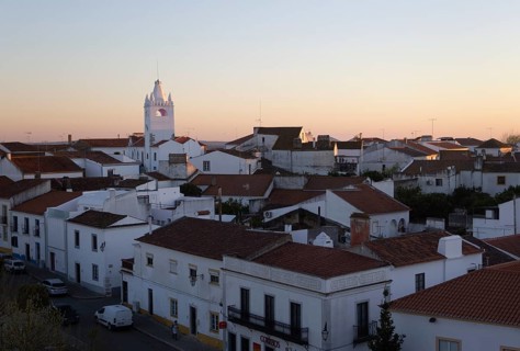 View over rooftops of buildings in village of Alvito, Beja District, Baixo Alentejo, Portugal,