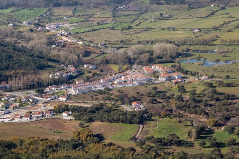 Elevated view to lowland below to village of Portages in the centre of this scene. Photo taken from