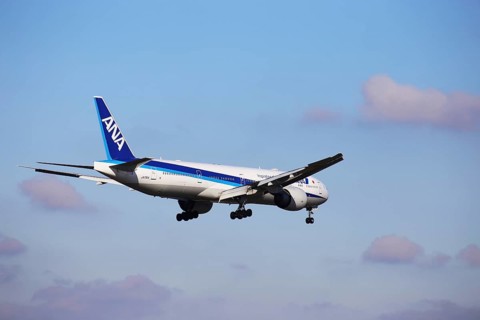 A passenger plane of the Japanese airline ANA lands at Frankfurt Airport