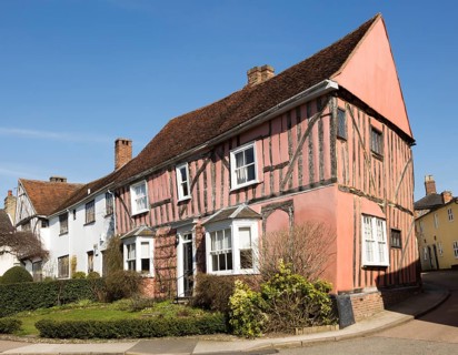 Historic half-timbered building house called Cordwainers, Lavenham, Suffolk, England, UK
