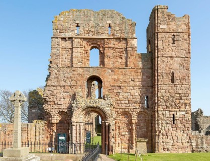Ruins of Lindisfarne priory Holy Island, Northumberland, England, UK