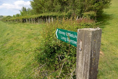 Signpost to Stoney Littleton long barrow Neolithic chambered tomb, Wellow, Somerset, England, UK