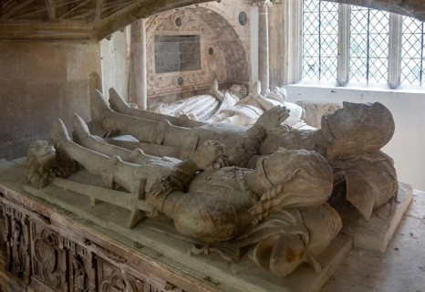 Berkeley church burial chapel foreground Lord James 1417-1463 and son James beyond Lord Henry