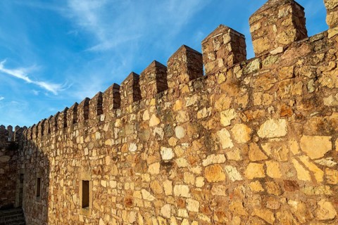 Ramparts wall of castle Parador hotel, Siguenza, Guadalajara province, Spain, Europe