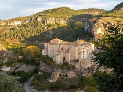 Parador de Cuenca. Saint Paul monastery church building, Cuenca, Castille La Mancha, Spain, river