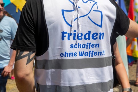 Peace demonstration in front of Ramstein Air Base against war and armament and in favour of