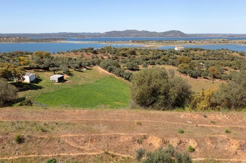 Landscape view northwards towards hills and Monsaraz from Mourao, Alentejo Central, Evora district,