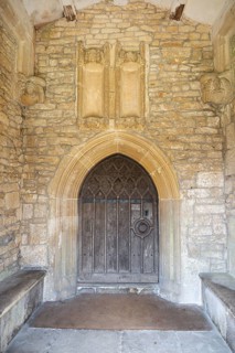 Doorway in porch of Wellow church, Somerset, England, UK