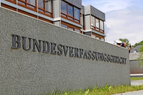 Close-up of the famous stone block in front of the Federal Constitutional Court in Karlsruhe