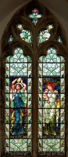 Stained glass window depicting Hope and Love designed by Henry Holiday 1890s, Fressingfield church,