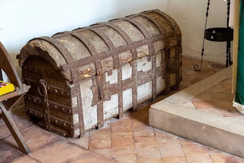 Old church chest at Wyverstone, Suffolk, England, UK