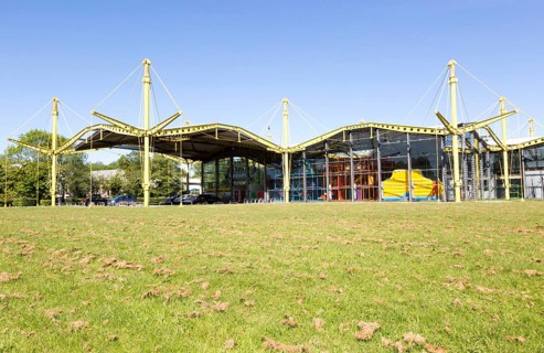 Renault distribution centre building designed by Norman Foster 1982, now the Spectrum Building,