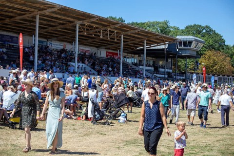 Race day at the racecourse in Hassloch, Palatinate. An estimated 3, 000 to 4, 000 spectators were