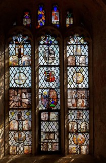 Farleigh Hungerford castle, Somerset, England, UK stained glass in chapel