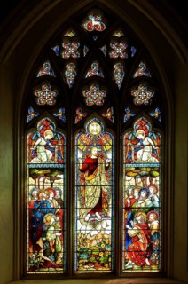 Stained glass window in Great Bedwyn church, Wiltshire, England, UK 1879 Ascension, by Heaton,