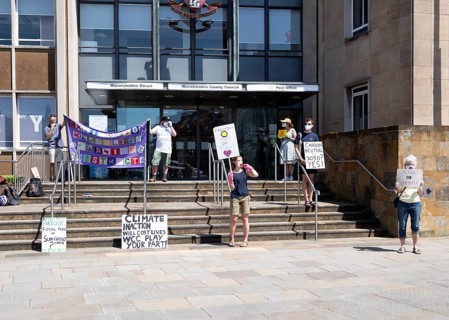 Extinction Rebellion climate change campaign silent protest, County Council HQ, Warwick,