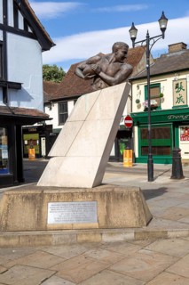 Prince Obolensky (1916-1940), the Flying Prince, rugby legend sculpture, Ipswich, Suffolk, England,
