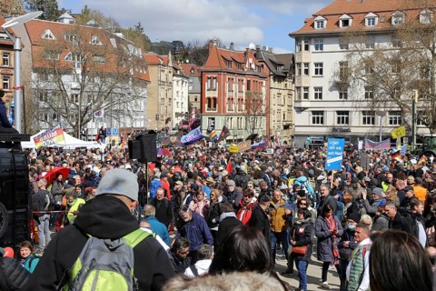 Lateral thinker demonstration in Stuttgart. The motto of the demonstration was Fundamental rights