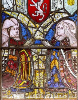 Medieval stained glass window, Holy Trinity church, Long Melford, Suffolk, England, Elizabeth