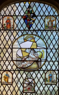 Farleigh Hungerford castle, Somerset, England, UK stained glass in chapel