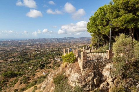 Landscape view west over coast of Costa del Sol, Mijas, Malaga province, Andalusia, Spain, Europe