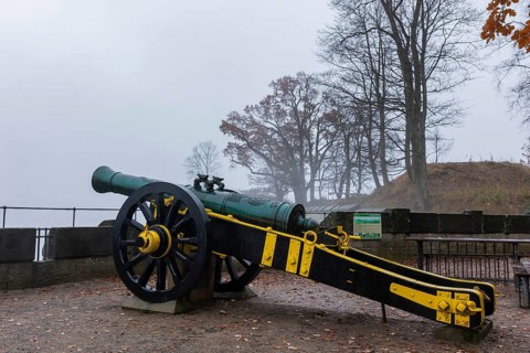 Winter atmosphere at the Bergfestung.Kanone, Koenigstein, Saxony, Germany, Europe