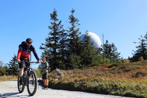 Mountain bike tour through the Bavarian Forest with the DAV Summit Club: Mountain bikers on the