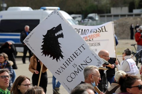 Lateral thinker demonstration in Stuttgart. The motto of the demonstration was Fundamental rights