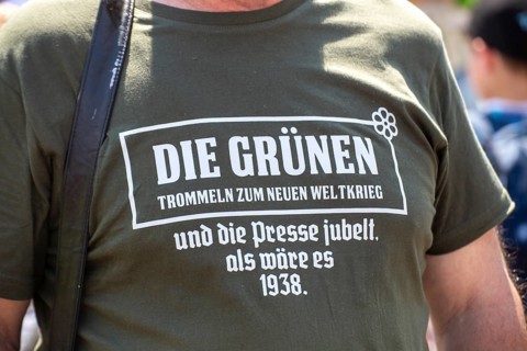 Peace demonstration in front of Ramstein Air Base against war and armament and in favour of