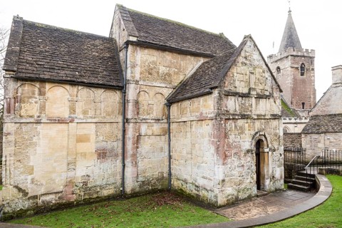 Exterior walls of Saxon building church of Saint Laurence, Bradford on Avon, Wiltshire, England, UK