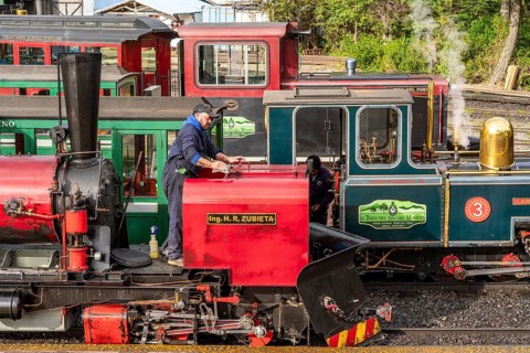 Steam locomotives and carriages of the historic convict railway Train to the End of the World,