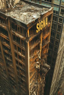 Symbolic image for the collapse of Rene Benko's SIGNA Group, a completely destroyed high-rise