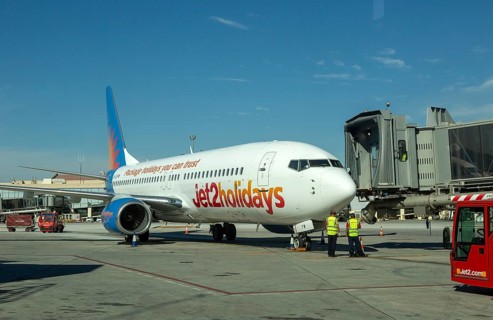 Boeing 737-8K5 Jet2Holidays plane at Malaga airport, Spain, Jet 2 package holidays charter plane,
