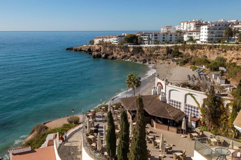 Playa la Caletilla sandy beach, Nerja, Andalusia, Spain, Europe