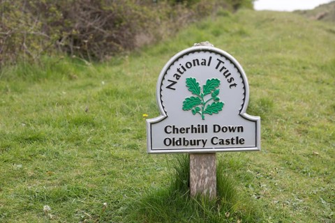 National Trust sign for Cherhill Down and Oldbury Castle, Wiltshire, England, UK