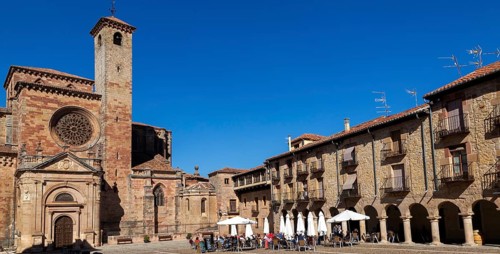 View from Plaza Mayor of cathedral church, Catedral de Santa Maria de Sigueenza, Siguenza,