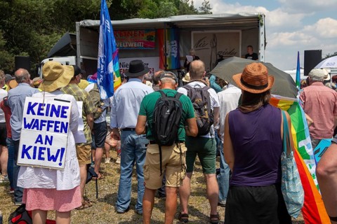 Peace demonstration in front of Ramstein Air Base against war and armament and in favour of