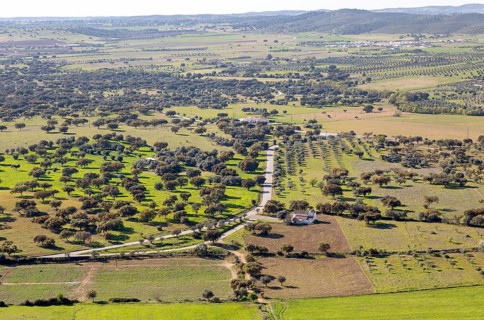 View over landscape from village of Monsaraz, Alto Alentejo, Portugal, southern Europe view north