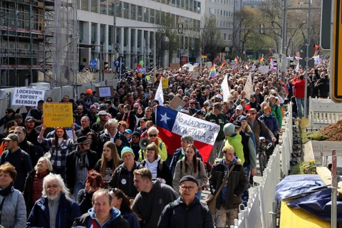Lateral thinker demonstration in Stuttgart. The motto of the demonstration was Fundamental rights