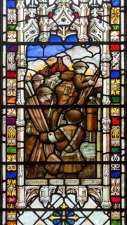 Stained glass memorial window King's Own Regiment, Norwich Cathedral, Norfolk, England, UK