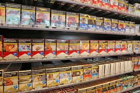 Cigarettes and tobacco products in a shop