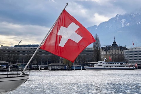 Ship Swiss flag Lucerne, Switzerland, Europe