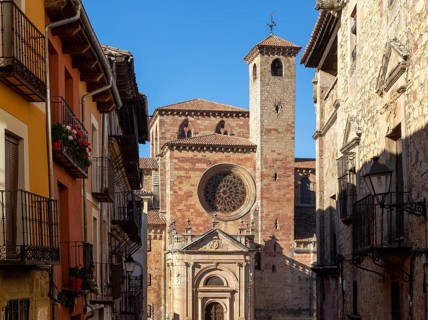 View from Calle Mayor of cathedral church, Catedral de Santa Maria de Sigueenza, Siguenza,