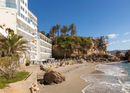 Hotel Balcon de Europa, Playa el Salon sandy beach, Nerja, Andalusia, Spain, Europe